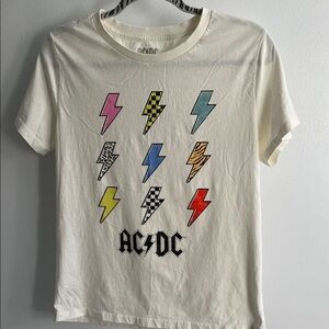 AC/DC cream band Tee with Multicolor Lightning Bolts